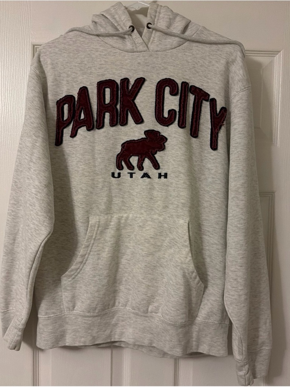 Blue 84 Park City Utah Hooded Sweatshirt - Light Gray with Maroon Applique